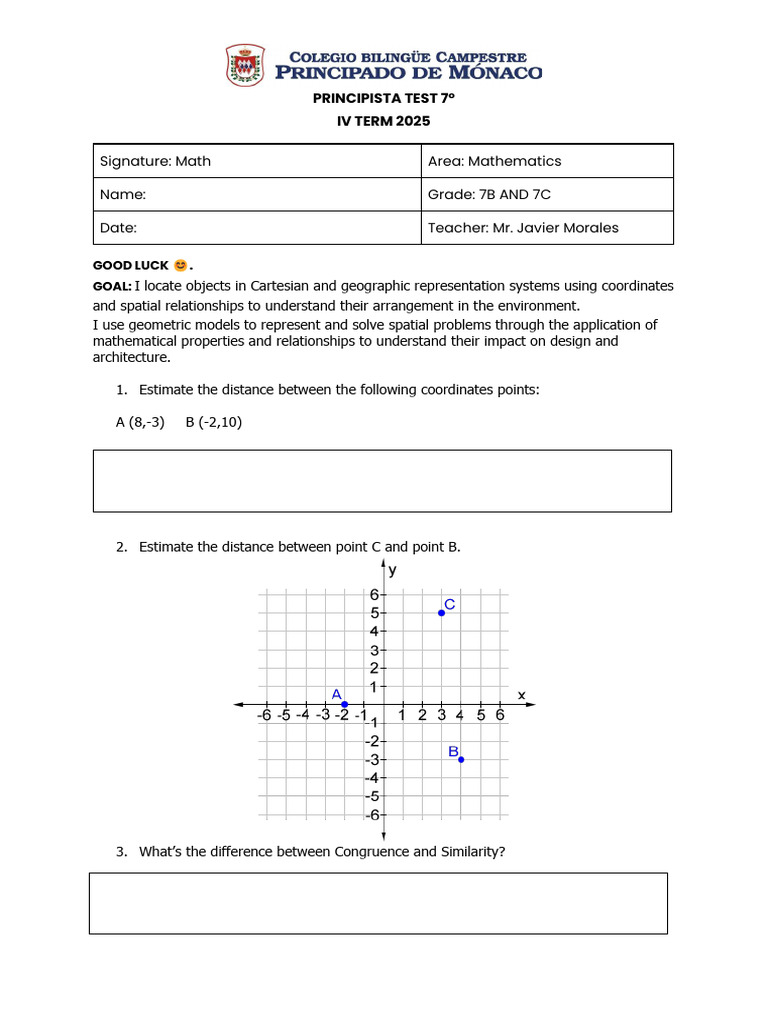 (32 Copias) Principista Test Math 7b and 7c Fourth Term | PDF ...