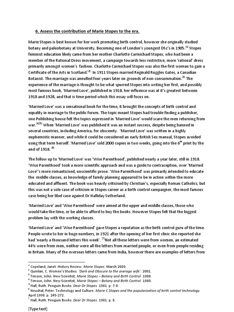 Assess The Contribution of Marie Stopes. PDF Birth Control Human