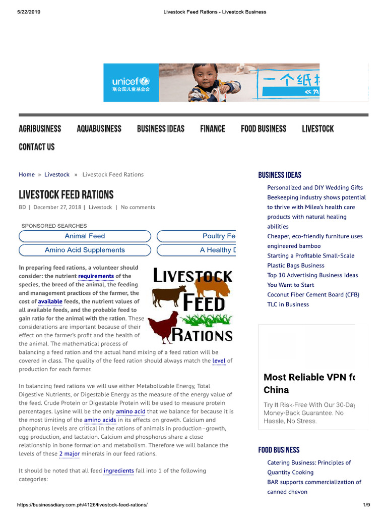 Livestock Feed Rations - Livestock Business | PDF