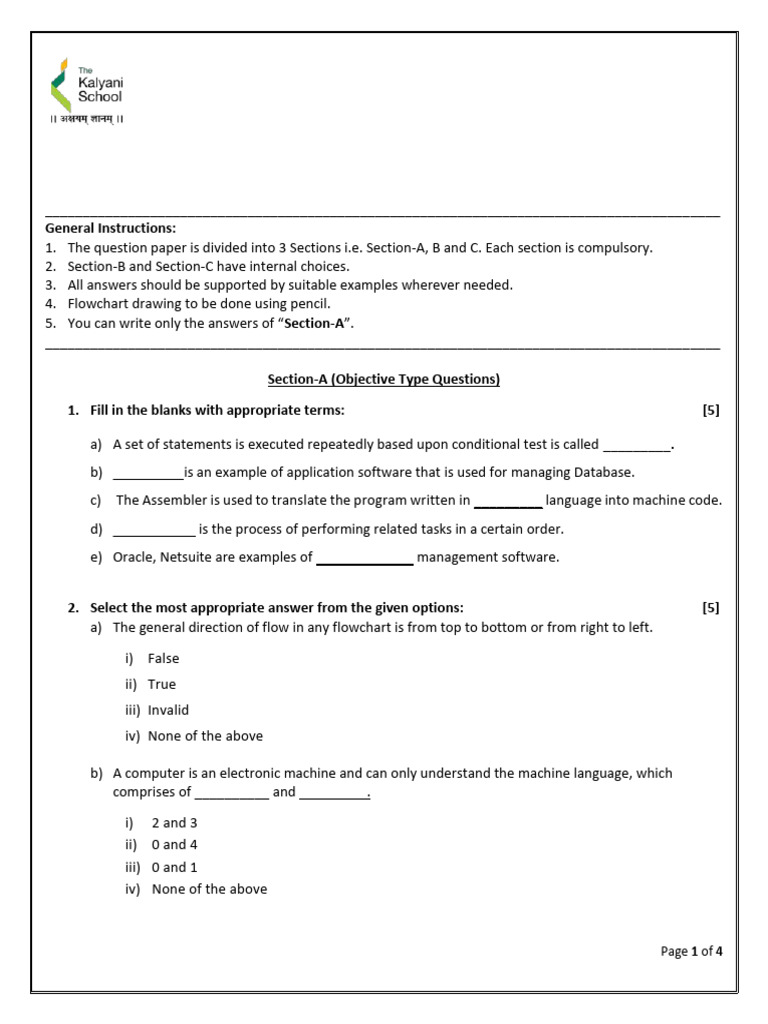 ICT Sample Question Paper for Grade VI | PDF | Control Flow | Computer ...