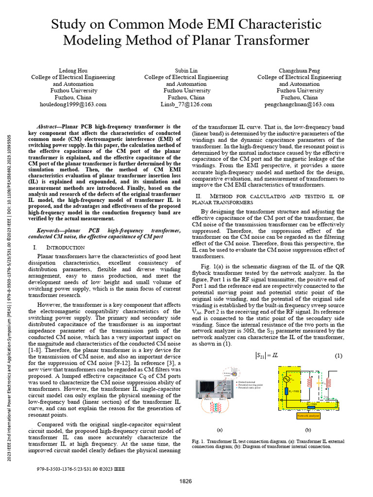 Study On Common Mode EMI Characteristic Modeling Method of Planar ...
