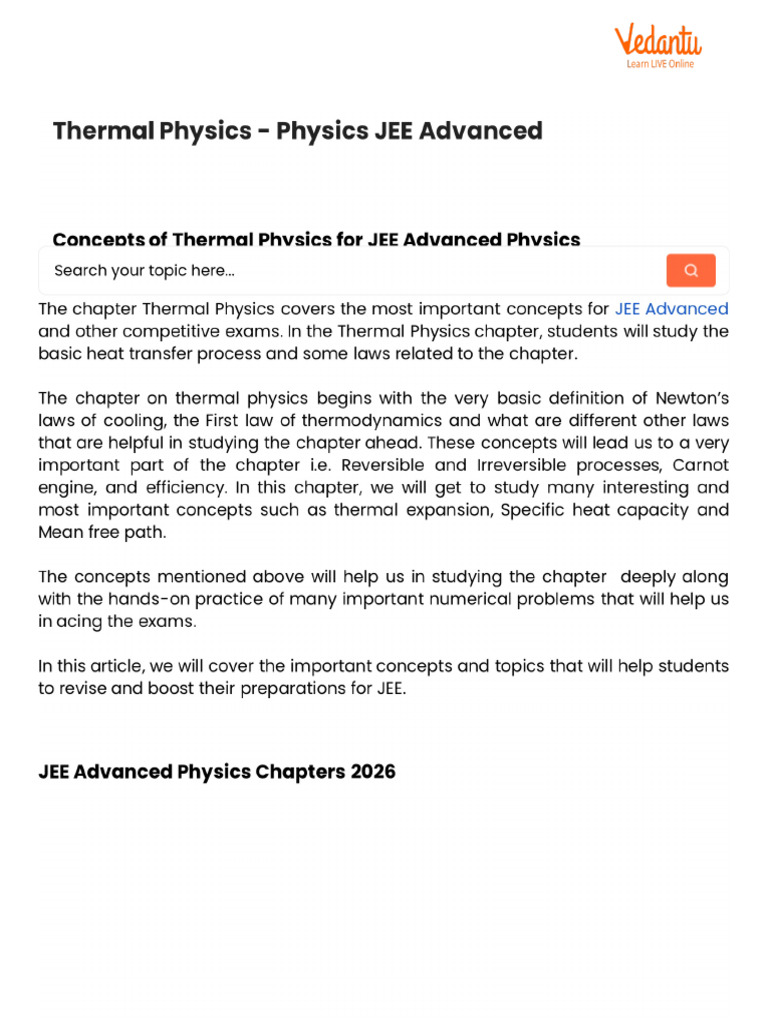 Thermal Physics - Physics JEE Advanced | PDF
