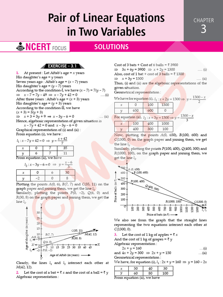 Linear Equations in Two Variables Guide | PDF | Equations | System Of ...