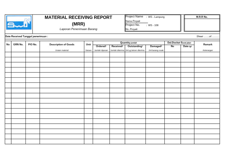 Material Receiving Report Template | PDF