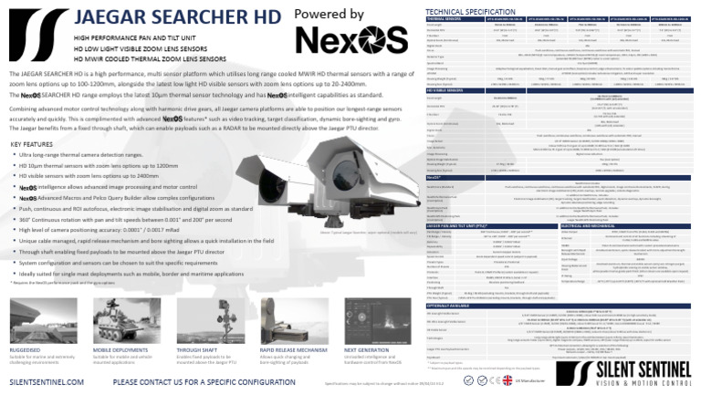 Jaegar Searcher HD Sensor Specifications | PDF | Zoom Lens | Autofocus
