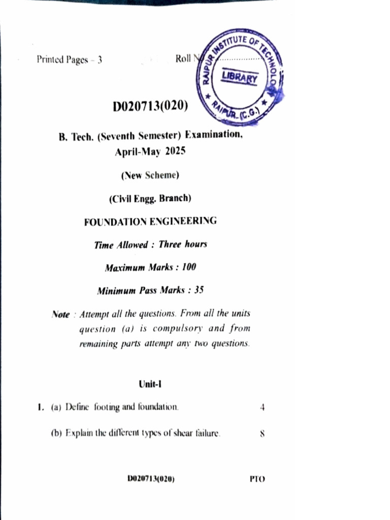 Foundation Engineering Exam Guide 2025 | PDF | Geotechnical Engineering ...