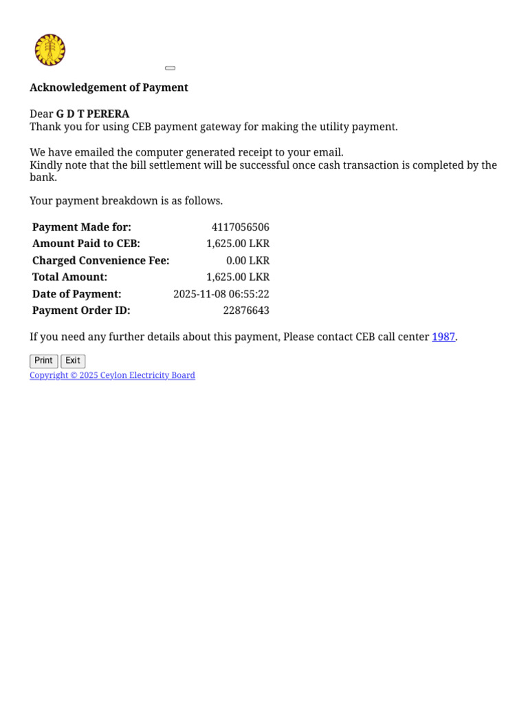 CEB Online Payment Confirmation | PDF