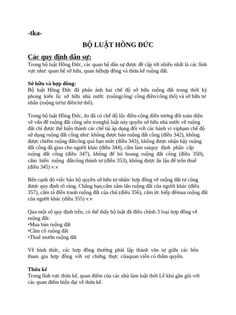 Bộ Luật Hồng Đức. Tka | PDF