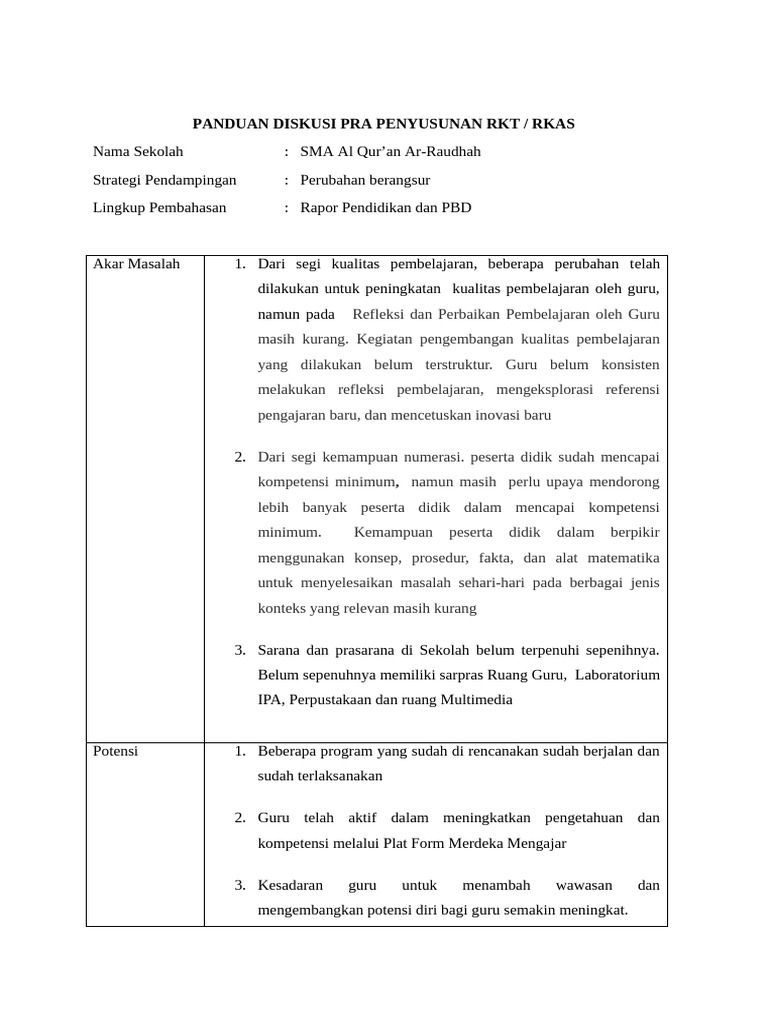 Panduan RKT dan RKAS SMA Al Qur'an | PDF