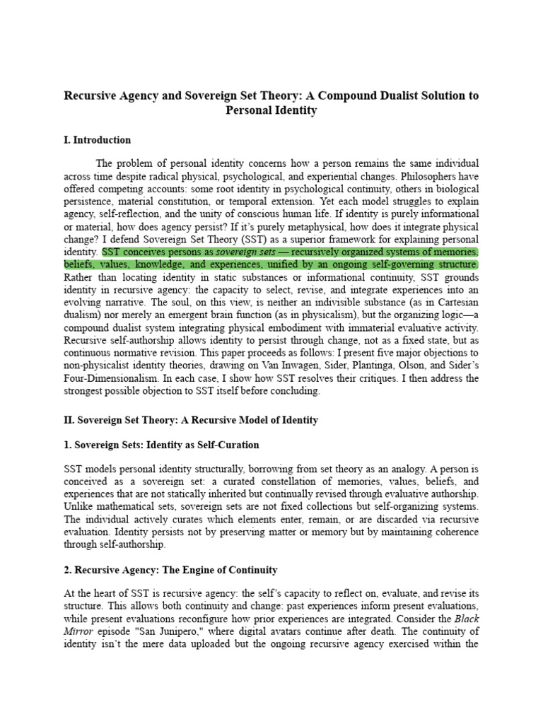 Recursive Agency and Sovereign Set Theory - A Compound Dualist Solution ...