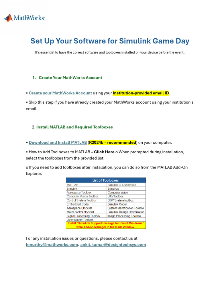 MATLAB Setup for Simulink Game Day | PDF