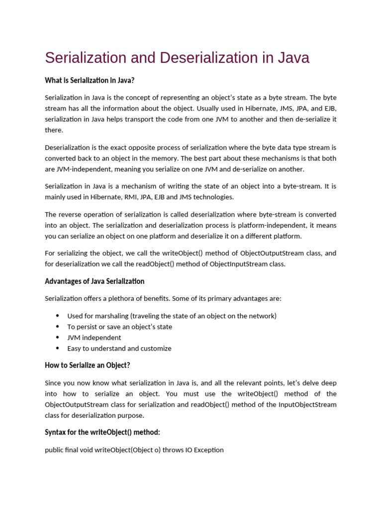 Java Serialization and Deserialization Guide | PDF | Java (Programming ...