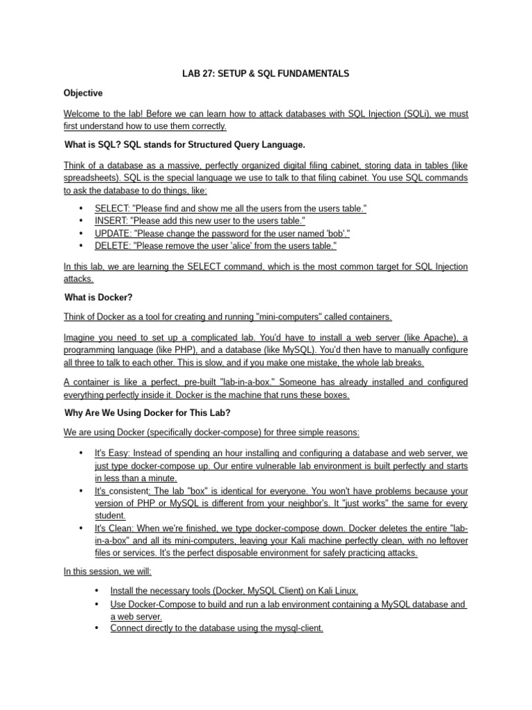 SQL Basics with Docker Setup | PDF | Databases | Computing