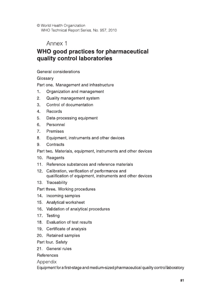 WHO Good Practice For QC Lab | PDF