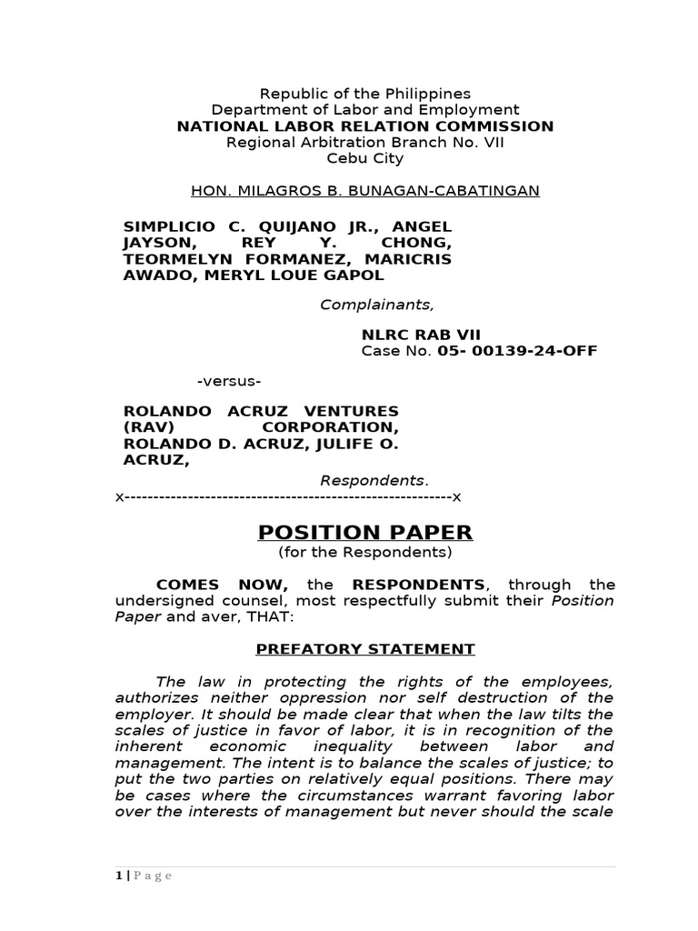 Position Paper RAV CORPORATION Final 2 | PDF | Business