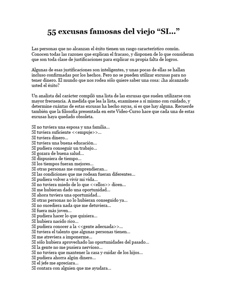 55 Excusas Comunes que Impiden el Éxito | PDF