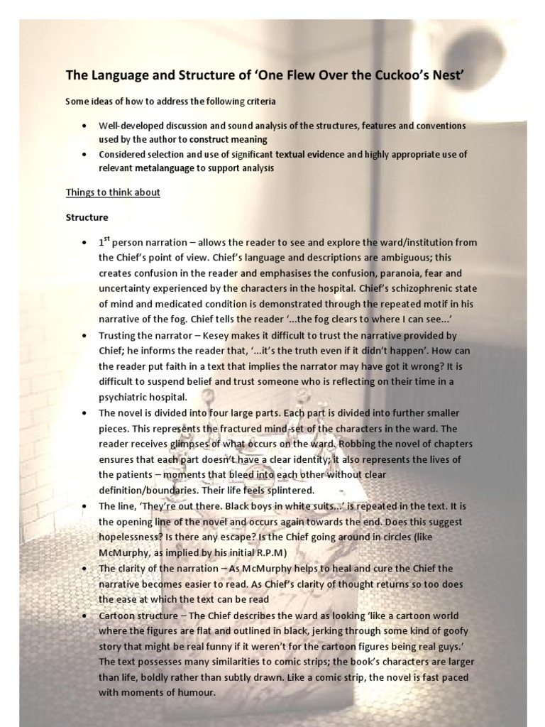 The Language and Structure of Cuckoos Nest PDF Narration Irony