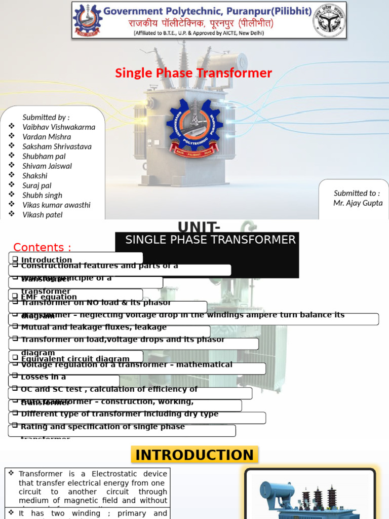 Single Phase Transformer Overview | PDF | Transformer | Electricity