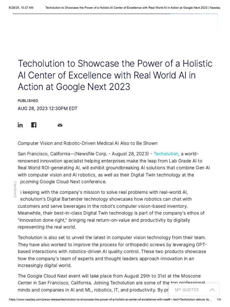 Techolution To Showcase The Power of A Holistic AI Center of Excellence ...