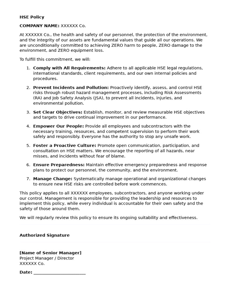 HSE Policy | PDF