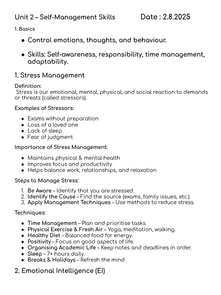 Self-Management Skills Guide | PDF | Stress Management | Stress (Biology)