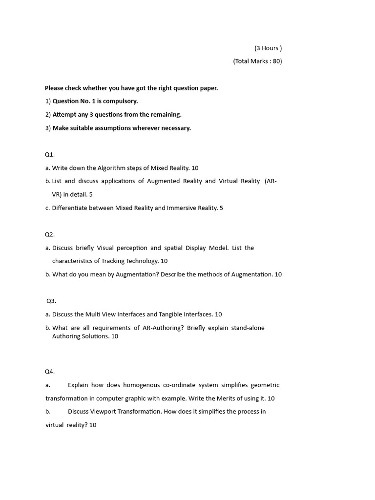 AR-VR Mixed Reality Exam Questions | PDF