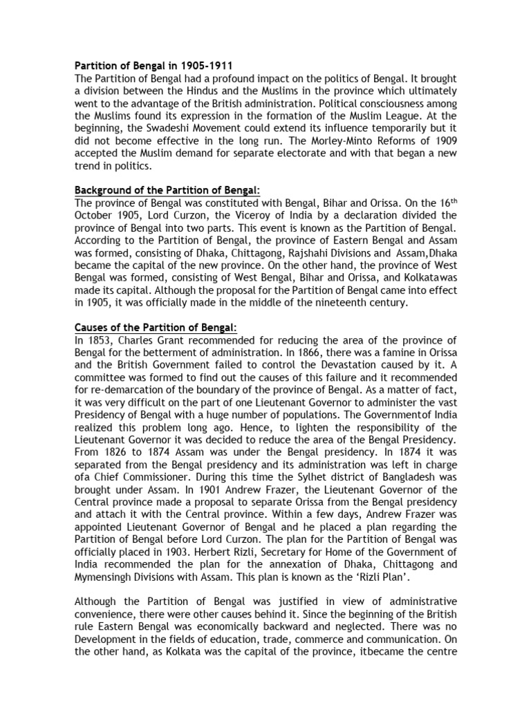 Impact of the 1905 Bengal Partition | PDF | Bengal | Partition Of India