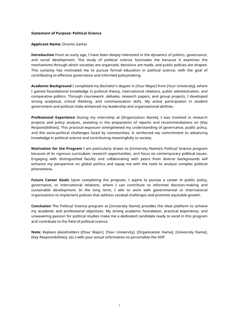 Political Science Sop | PDF | Governance | Political Science