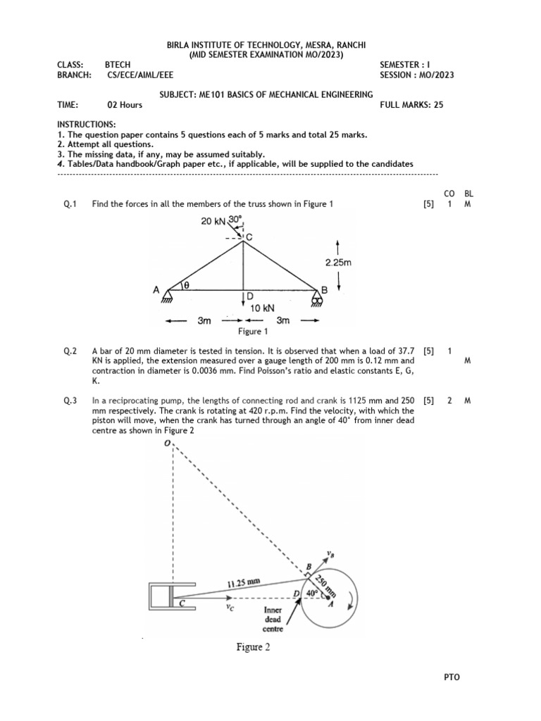 Me101 Basics of Mechanical Engineering_mid_mo23_copy | PDF | Angle ...