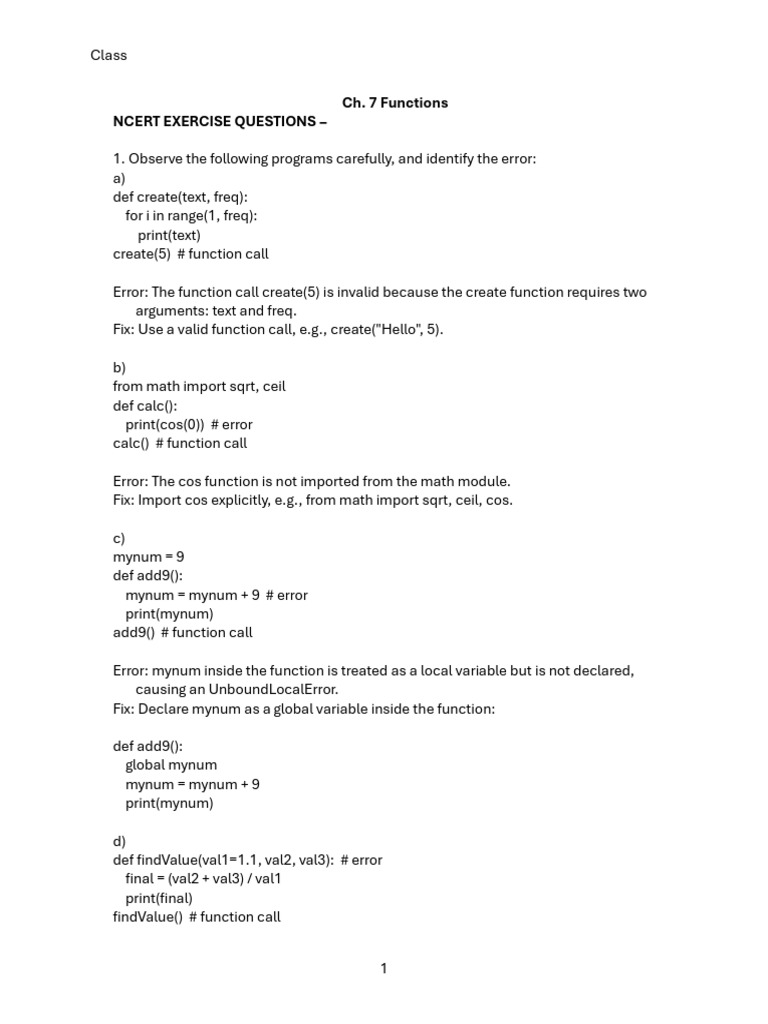 Python Function Errors and Fixes Guide | PDF | Parameter (Computer ...