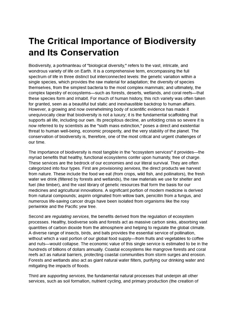 The Critical Importance of Biodiversity and Its Conservation | PDF ...
