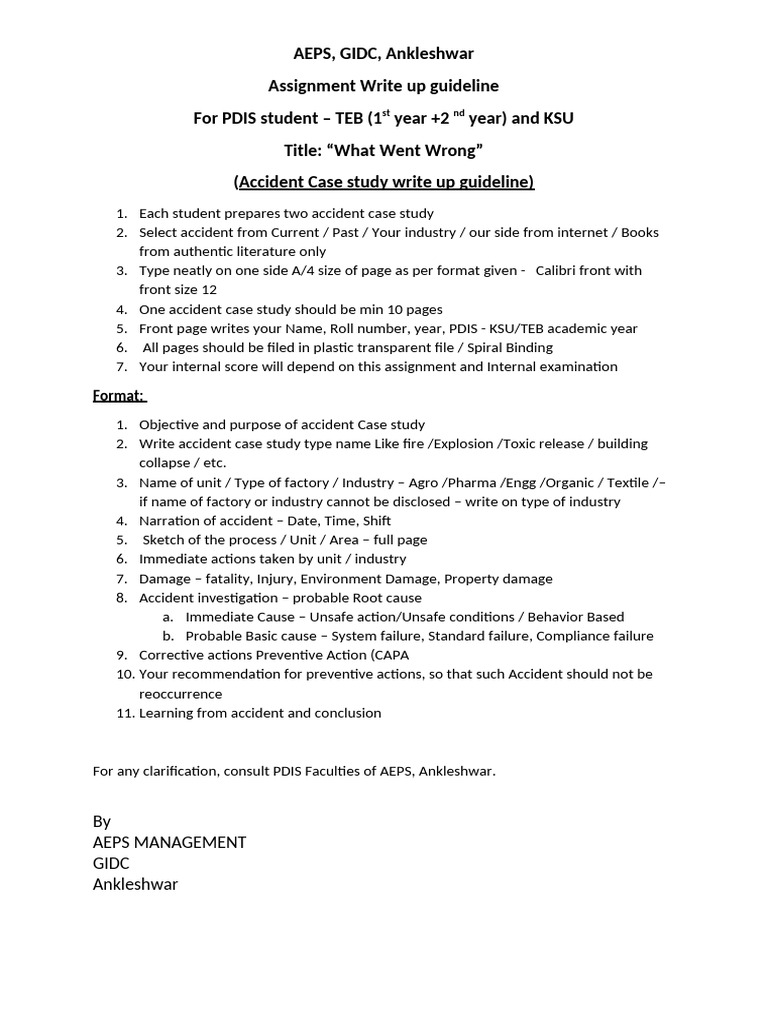 Accident Case Study Guidelines for PDIS | PDF