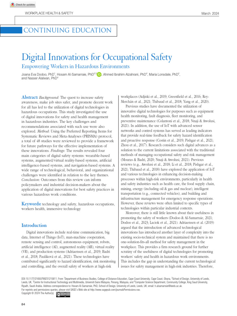 Digital Innovations in Workplace Safety | PDF | Occupational Safety And ...