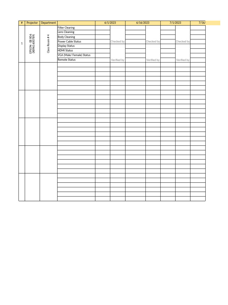 Projector Maintenance Log 2023 | PDF