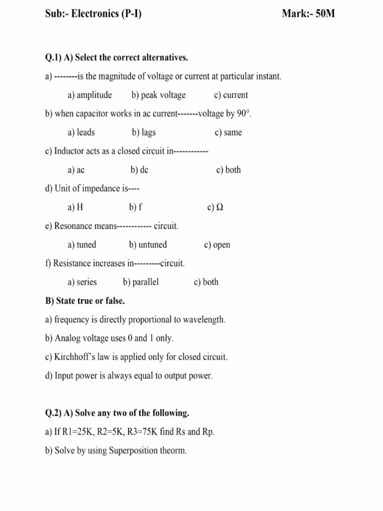 Electronics Exam Questions and Solutions | PDF | Electronic Circuits ...