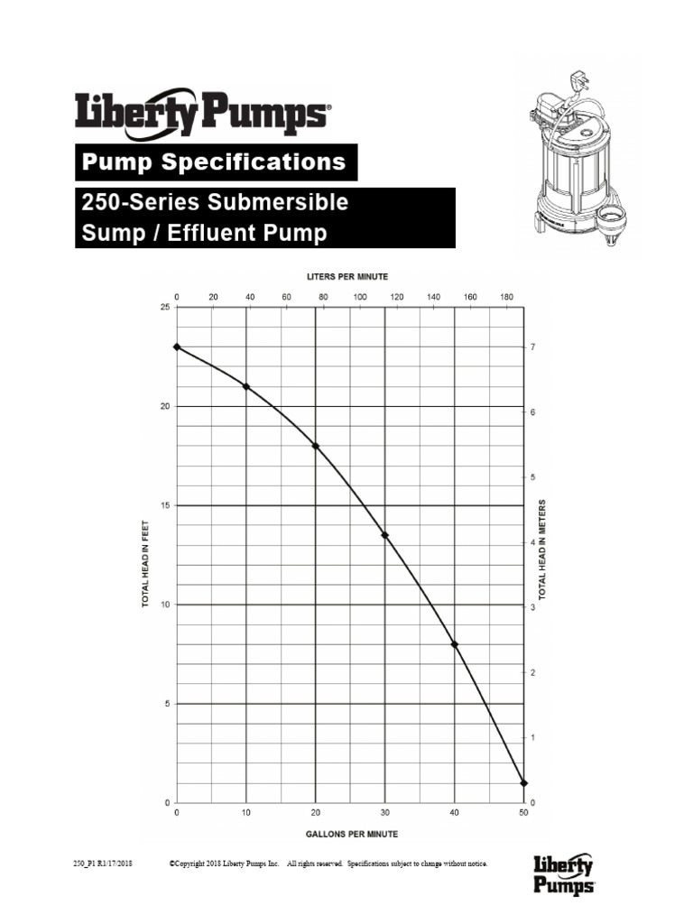 250-Series Submersible Pump Specs | PDF | Pump | Bearing (Mechanical)
