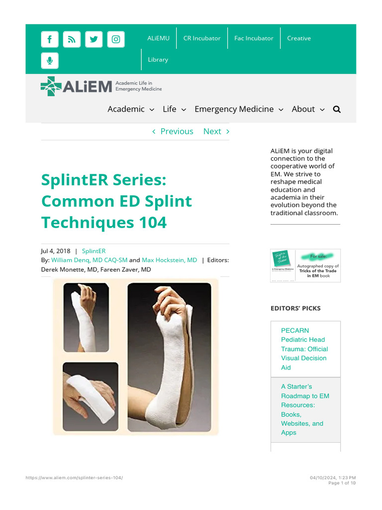 SplintER Series - Common ED Splint Techniques 104 | PDF | Thumb | Limbs ...