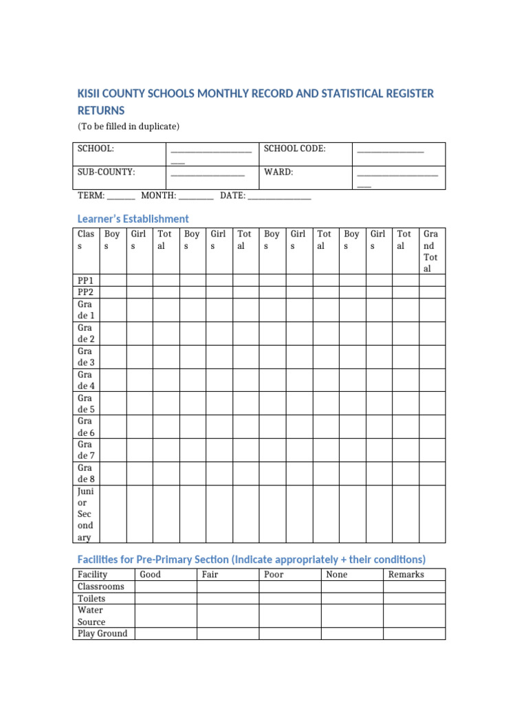Kisii County Schools Record Official Format | PDF