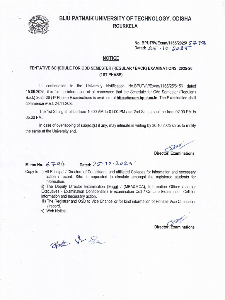 Tentative Schedule For Odd Semester (Regular, Back) Examinations 2025 ...