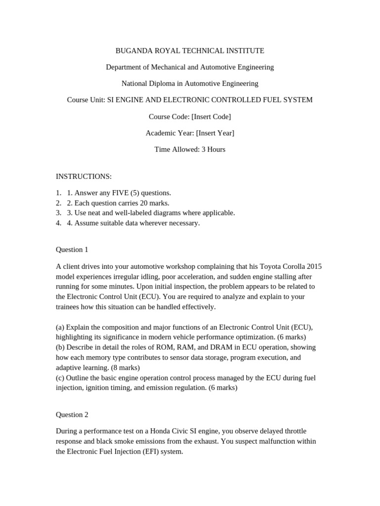 Automotive Engineering Course Exam Guide | PDF | Exhaust Gas | Throttle
