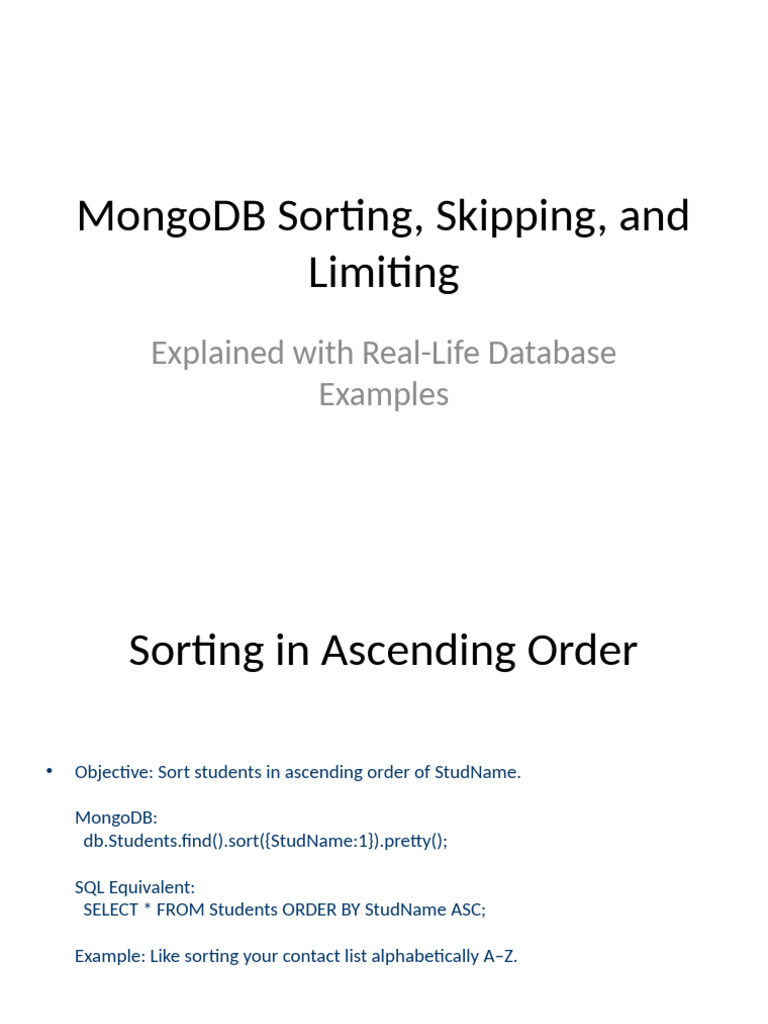 Mongodb Sorting Skip Limit Presentation Pdf Mongo Db Databases