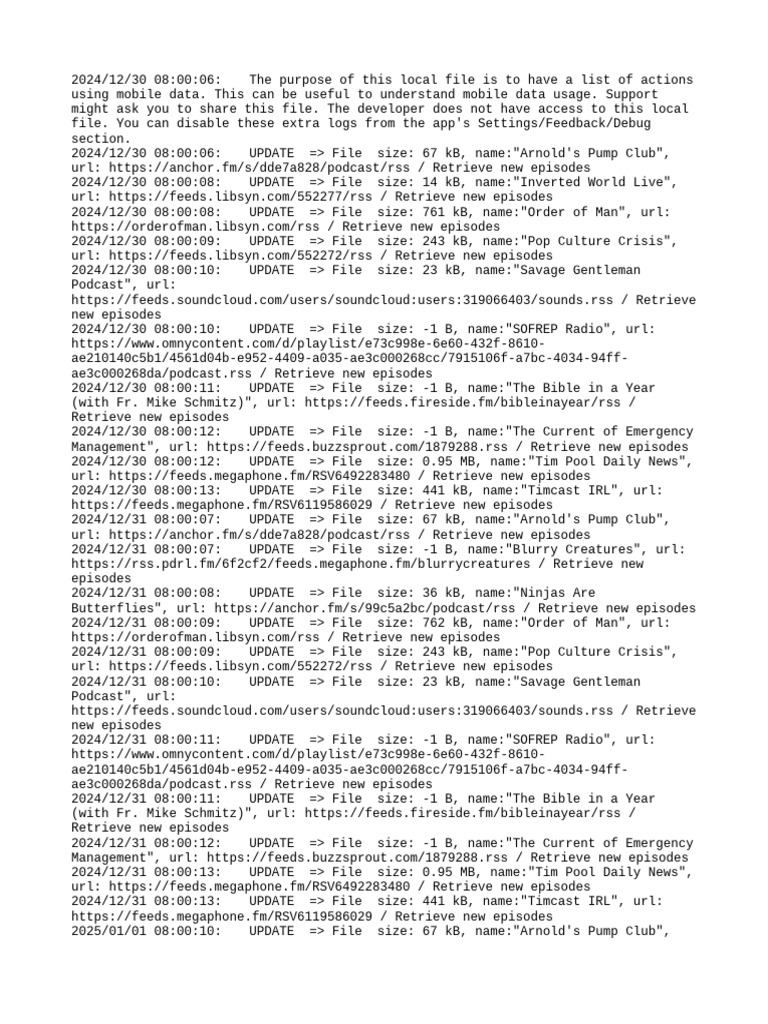 Mobile Data Usage Action Log | PDF | Podcast | Podcasting
