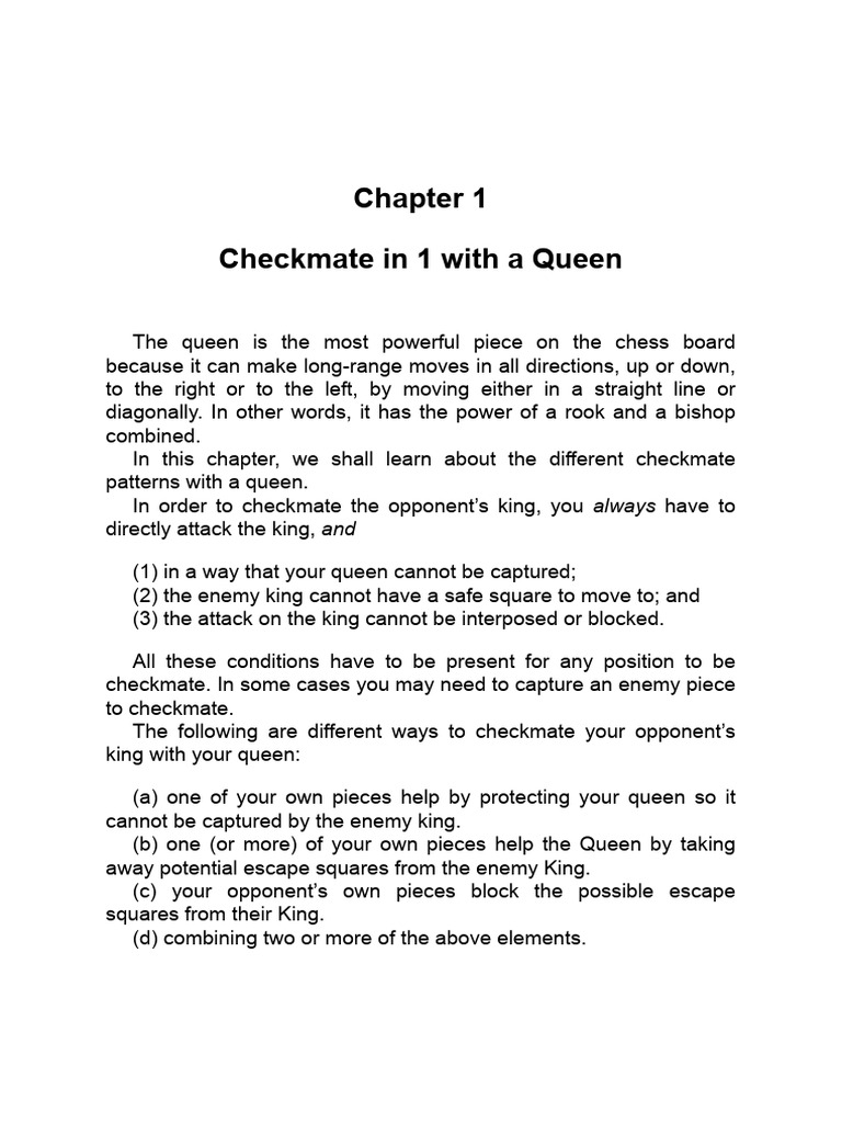 Checkmate in 1 With The Queen | PDF | Board Games | Chess Theory