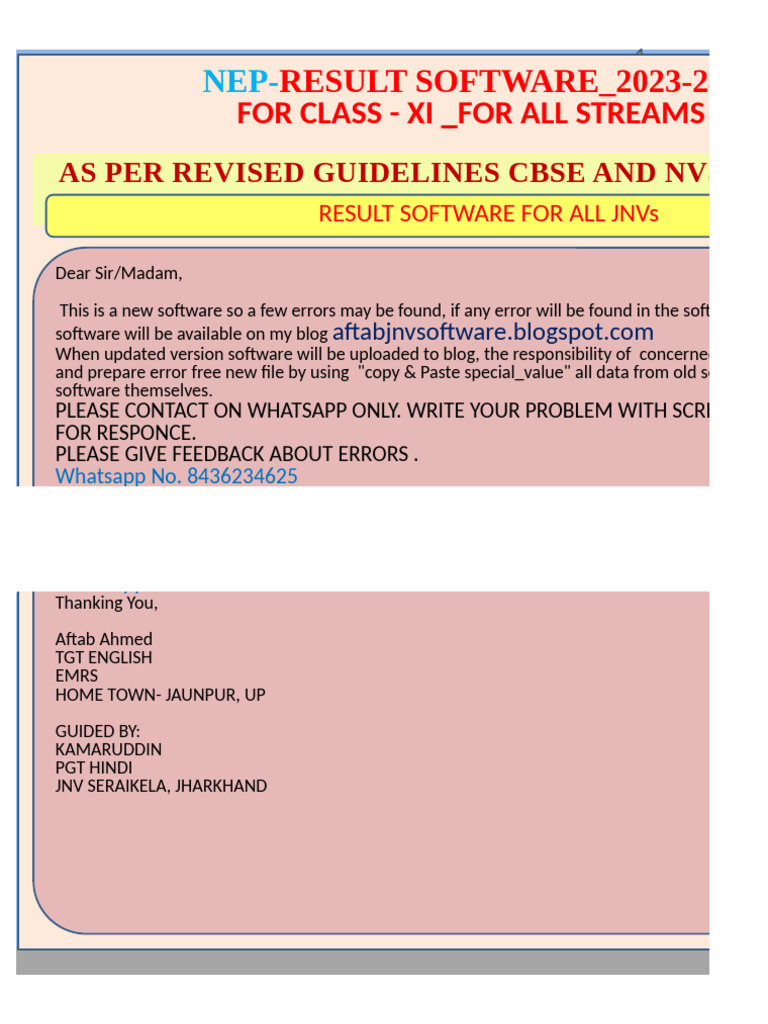 Class XI Result Software 2023-24 | PDF
