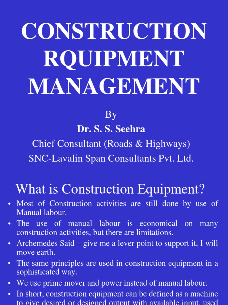Construction Equipment Management PDF Heavy Equipment Mechanization