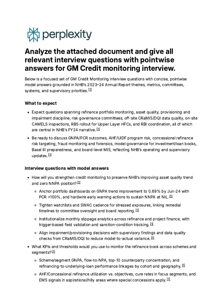 GM Credit Monitoring Interview Questions | PDF | Risk | Basel Iii