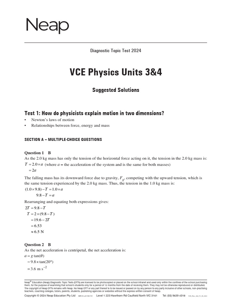 VCE Physics Units 3&4 Test Solutions | PDF | Force | Momentum