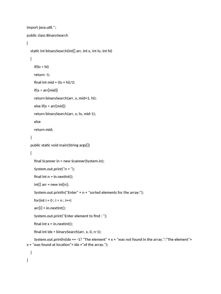 Java Binary Search Implementation | PDF