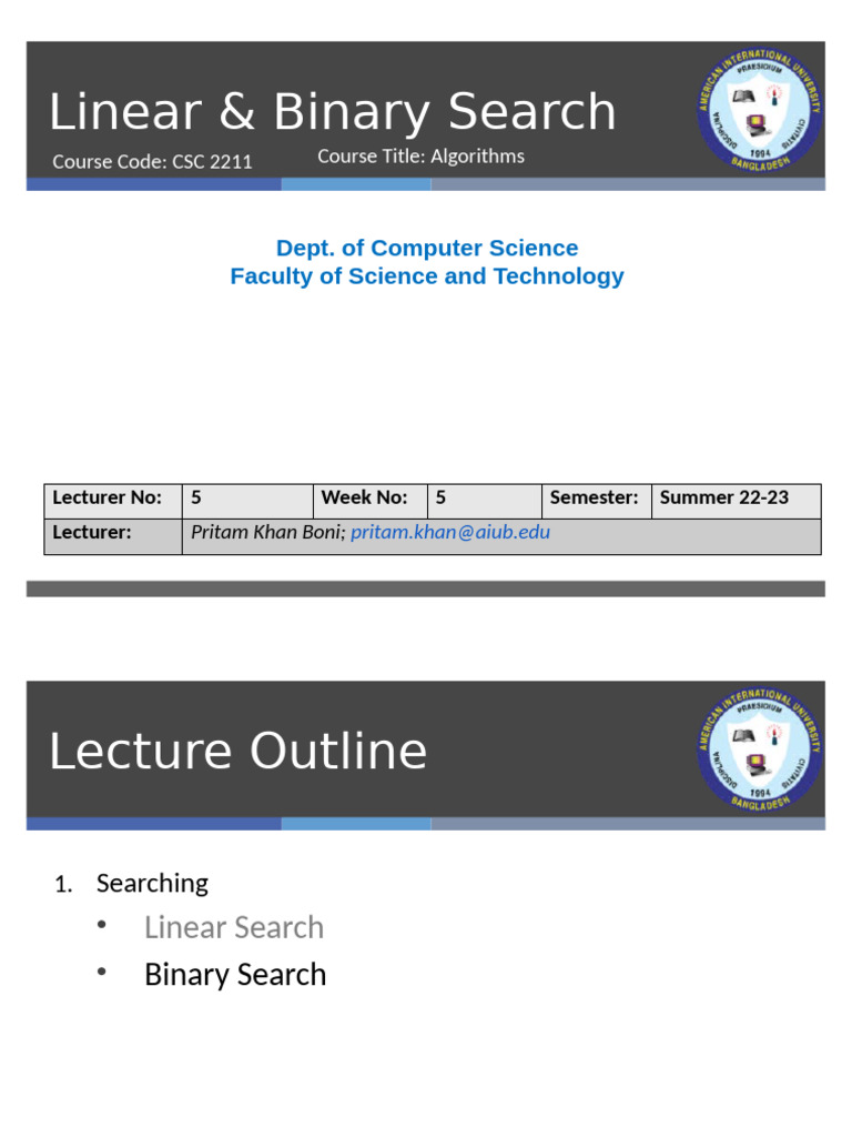 Linear vs Binary Search Algorithms | PDF | Computer Science | Computer ...
