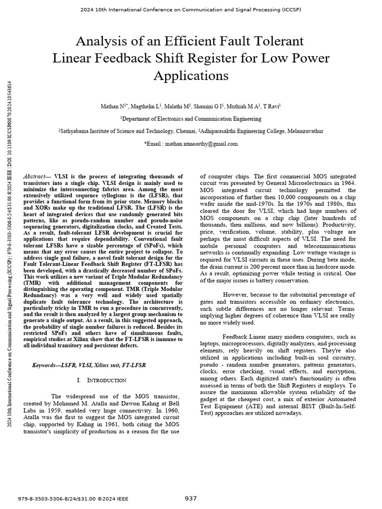 Analysis of An Efficient Fault Tolerant Linear Feedback Shift Register ...